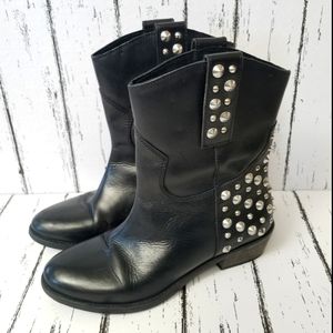 Black Leather Studded Boots Bakers